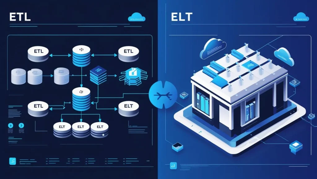 Diagram comparing ETL vs ELT workflows in data engineering.